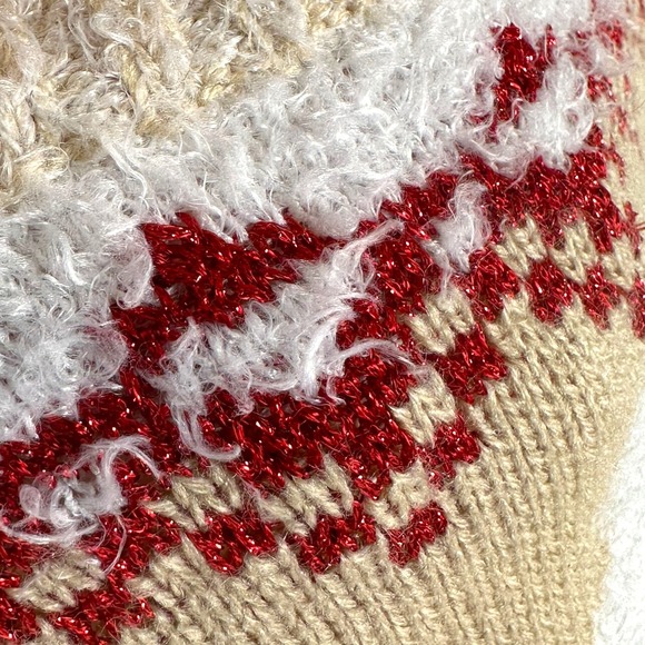 🌸3/$15🌸 Girls Ugly Christmas Sweater Size M 7-8 Tan Red White Trees‎ Snowflakes - Picture 6 of 8